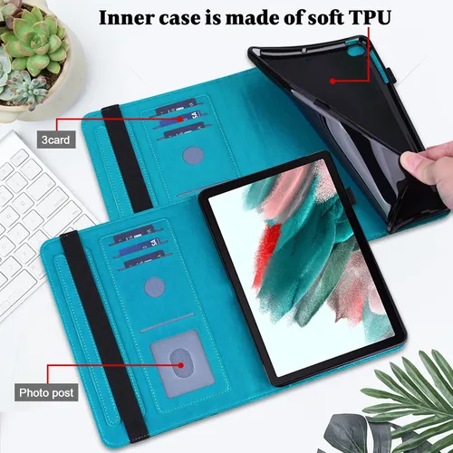 Vista 3 de Amazon Kindle Fire HD 8 8ª/7ª/6ª generación 2016/2017/2018, diseño de flores de encaje en relieve de piel sintética, a prueba de golpes, con soporte