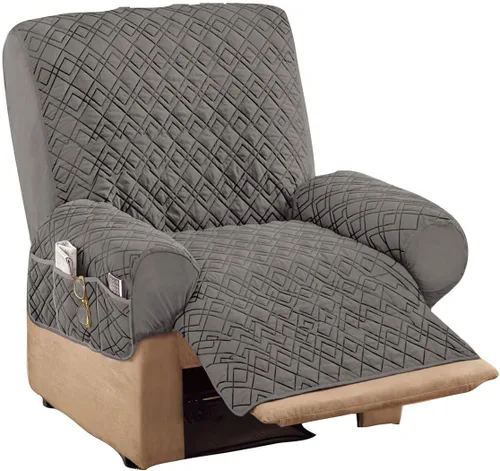 Vista 7 de Collections Etc Funda reclinable elástica acolchada en forma de diamante con bolsillos de almacenamiento y correas elásticas, protector de muebles