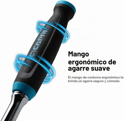 Vista 4 de Capri Tools - Trinquete de cuadrante de 1/2 pulgada, 90 dientes finos, agarre ergonómico suave, trinquete de 11 pulgadas de largo