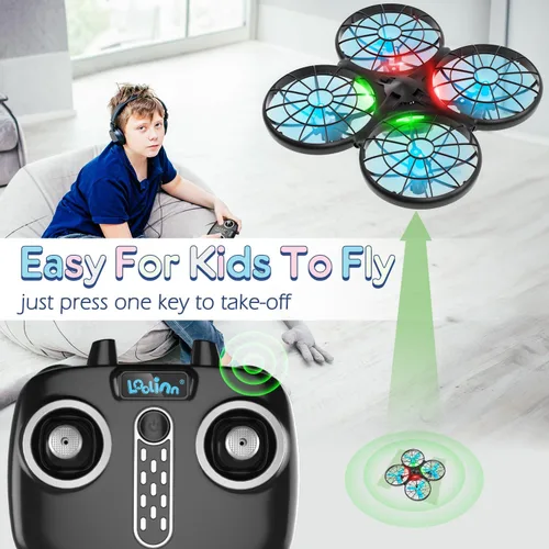 Vista 6 de Loolinn Drones para regalo para niños – Mini dron, dron RC con tecnología anticolisión automática, seguro para niños, fácil de volar, giro