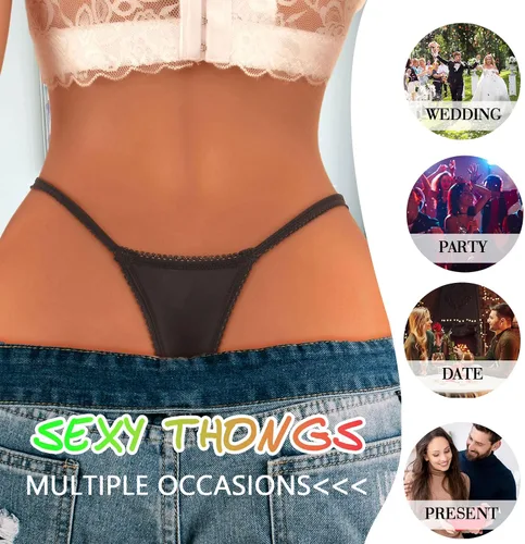 Vista 4 de Tanga de tanga para mujer, ropa interior sexy elástica con espalda en T