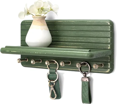 Vista 13 de Rebee Vision Soporte de pared de madera de acacia para decoración del hogar, mini llavero de 7 pulgadas para pared con 4 ganchos resistentes