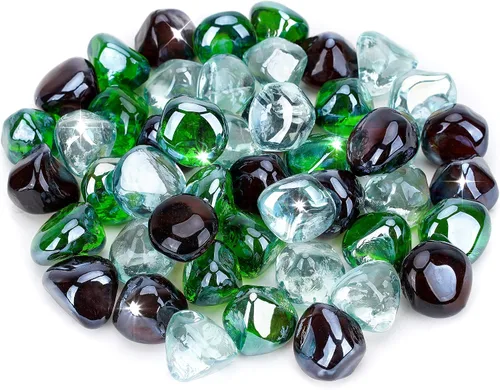 Vista 11 de Stanbroil Diamantes de vidrio de fuego mezclados de 10 libras, vidrio de fuego de 1/2 pulgada mezclado con azul caribeño, hielo de cristal, brillo
