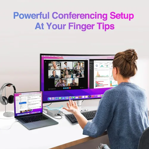 Vista 3 de AVLT USB-C altavoz Hub, micrófono de conferencia de sonido omnidireccional de 360° con carga PD de 85 W, transferencia de datos de 5 Gbps, salida