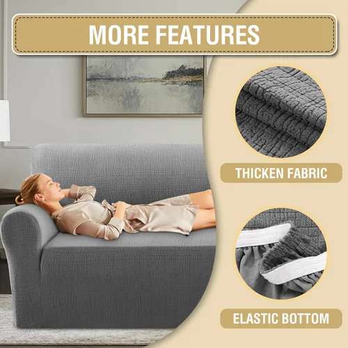 Vista 7 de H.VERSAILTEX - Funda elástica para sofá de jacquard con protector de muebles impermeable de 1 pieza, fundas para sofá elásticas con parte inferior