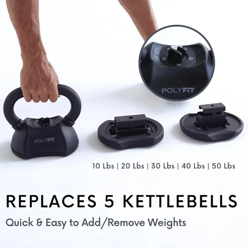 Vista 2 de Polyfit Adjustable Kettlebell Set - 5-in-1 Weights for Home Gym NEGRO - 50 LB