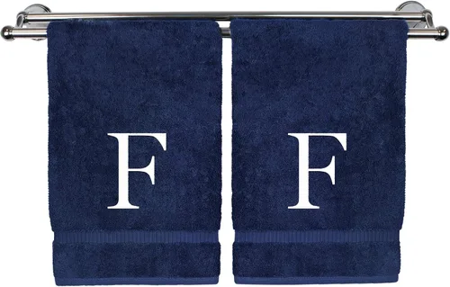 Vista 51 de Toalla de mano monogramada, regalo personalizado, juego de 2 - Toalla bordada con letra de bloque dorada - Extra absorbente 100% algodón turco