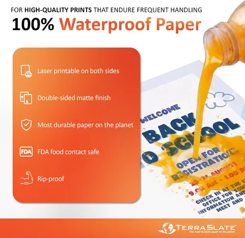 Vista 2 de TerraSlate Papel impermeable – 8 milésimas de pulgada de grosor 8.5 x 14 pulgadas, compatible con papel para impresora láser, papel blanco a prueba