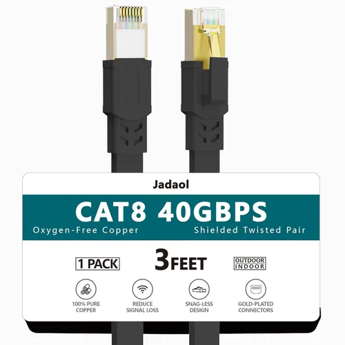 Vista 24 de Jadaol Cable Ethernet Cat8 1.5 pies 40Gbps 2000MHz Cable LAN S/FTP plano
