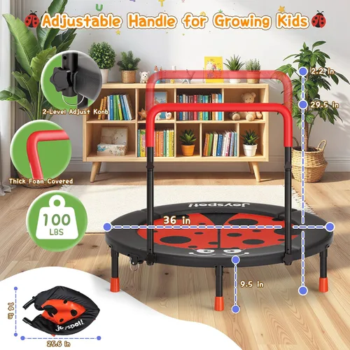 Vista 3 de Premium 3FT Foldable Toddler Trampoline for Kids Ages 3-6, 36 Inch ASTM Certified Mini Trampoline with Adjustable Handle, 100 lbs Capacity, Quiet