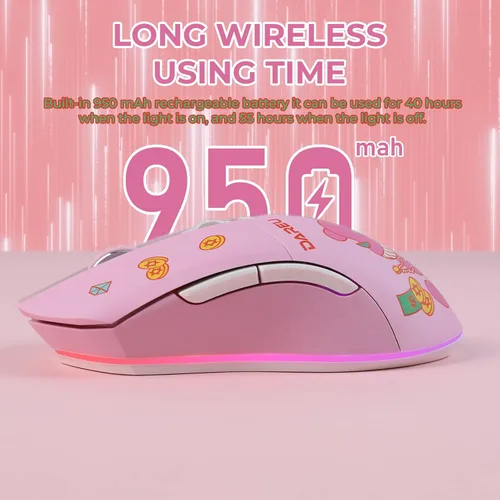 Vista 4 de DAREU Ratón para juegos inalámbrico con cable, recargable de doble modo, 7 botones programables, 10K DPI, RGB y 7 niveles de DPI ajustables hasta
