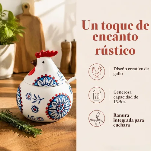 Vista 5 de Bodega de sal en forma de pollo con tapa y cuchara, soporte de sal para Azul