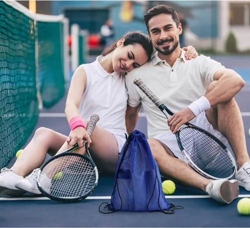 Vista 5 de Mochila con cordón de malla Bolsa de malla multifunción para natación, gimnasio, ropa, Azul oscuro, Viajar