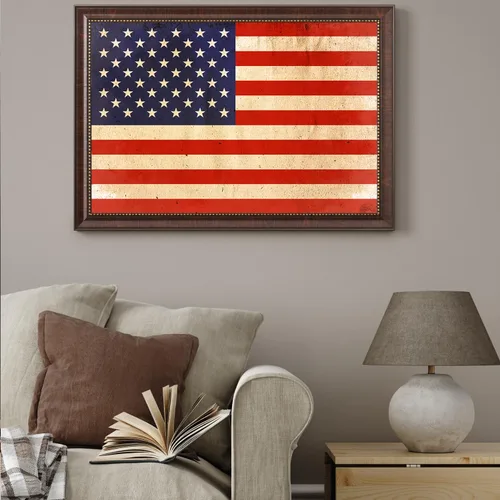 Vista 3 de DECORARTS - Arte de pared enmarcado con bandera de los Estados Unidos. Impresiones giclée en lienzo para decoración de pared. Total