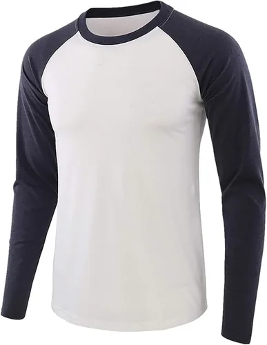 Vista 13 de Camiseta de béisbol para hombre, manga larga, cuello redondo, algodón, raglán, casual, dinámica