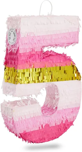 Vista 7 de BLUE PANDA Pinata Número Cero - Oro y Rosa para Niña de 10 Años - Rellenable con Dulces y Confeti para Fiesta de 10 Cumpleaños - Construcción