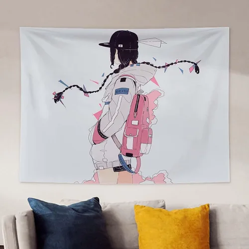 Vista 16 de MLAFE Tapiz Kawaii con temática de cómic de anime, póster de dibujos animados, arte de franela para decoración del hogar