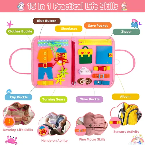 Vista 2 de HONGDDY Juguetes Montessori para niños pequeños, juguete de mesa sensorial para aprender habilidades motoras finas, libros silenciosos, juguetes