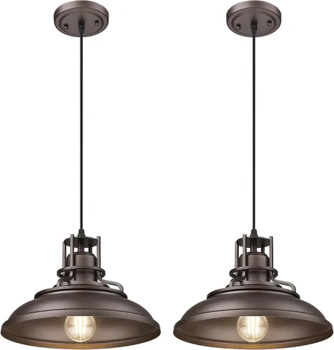 Vista 11 de FEMILA Lámpara Colgante de Granja, Lámpara Colgante Vintage de Granero de 12" para Isla de Cocina, Altura Ajustable, Acabado en Bronce Frotado
