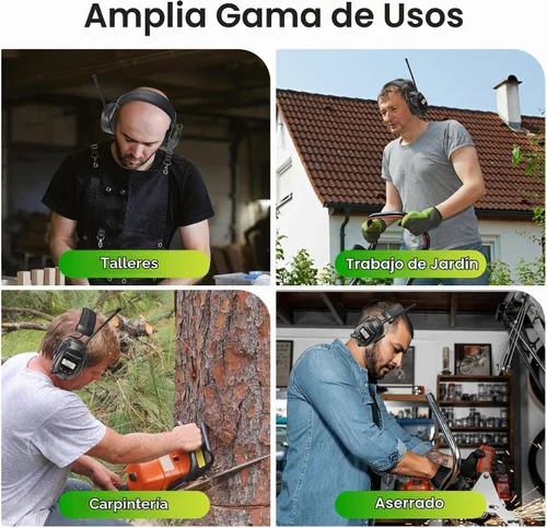 Vista 7 de Cascos protectores de oídos PROTEAR con radio AM/FM, auriculares con reducción de ruido de 25dB, orejeras de seguridad con pantalla digital Negro