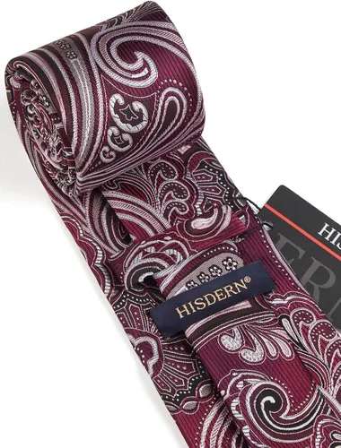 Vista 180 de HISDERN Corbatas para hombre, corbata de cachemira y bolsillo cuadrado tejido clásico floral para hombre, corbata de fiesta de boda