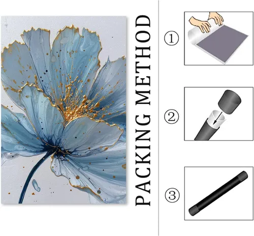 Vista 6 de Pintura botánica azul, estética, imágenes botánicas, elegante póster con estampado floral, arte de pared floral floreciente, cuadro de flores azules