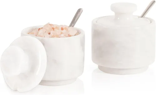 Vista 13 de MARBLOUS KRAFTS Salero de Mármol con Tapa y Cuchara 3" Caja de Sal Navideña Escamosa Cebra Negra para Regalo, Juego Pequeño Moderno de 2
