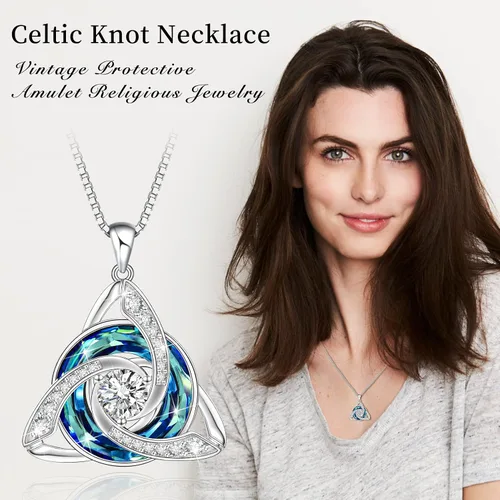 Vista 5 de HOTIE Celtic Jewelry for Women 925 Sterling Silver Celtic Knot Necklace Triquetra Snake Pendant Irish Jewelry for Women Birthday Anniversary