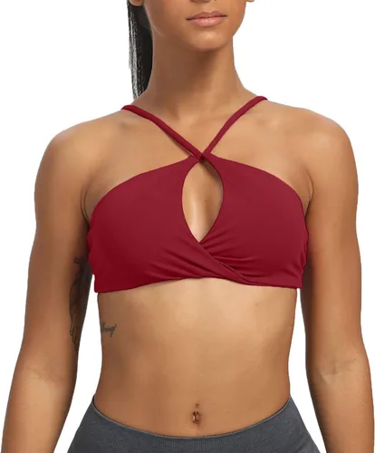 Vista 2 de Aoxjox Brasier deportivo de entrenamiento para mujer, ajustado, sin espalda, acolchado, Ariel, halter, brasier para yoga, camiseta corta sin mangas