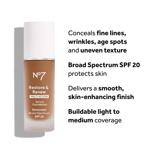 Vista 4 de No7 Restore & Renew Base de Suero de Acción Múltiple - Porcelana - Base Líquida de Maquillaje con Vitamina C, Vitamina E y Colágeno para el Rostro