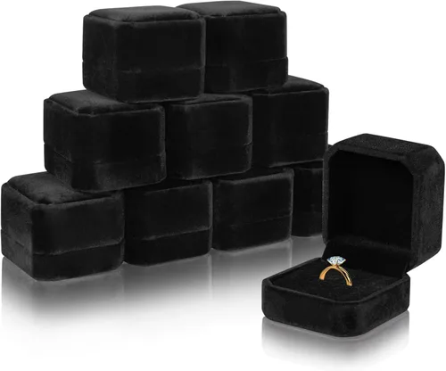 Vista 12 de Lamoutor Caja de anillo de terciopelo 2pcs Caja de pendientes Caja de regalo de joyería (negro)