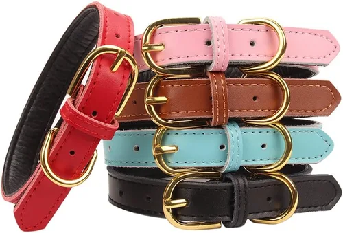 Vista 6 de Collares de cuero para mascotas, acolchados, para gatos, cachorros, perros pequeños y medianos, Negro