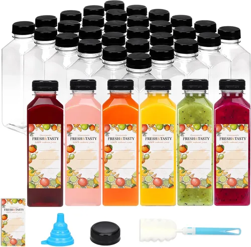 Vista 9 de TOMNK 45 botellas de plástico de 2 onzas con tapas, botellas de chupito de jengibre, recipientes reutilizables transparentes a granel para inyección