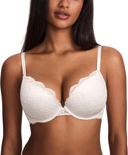Vista 12 de DOBREVA - Brasier de encaje con efecto push up para mujer, con aros, con inmersión, cobertura completa, sexy, talla grande, con soporte Beige