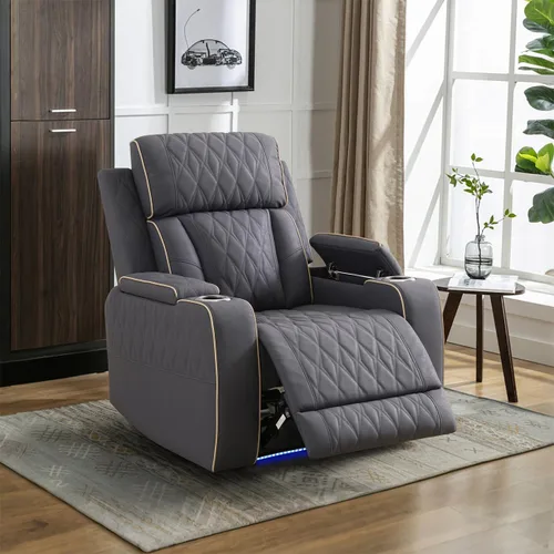Vista 15 de Sofá reclinable individual eléctrico para muebles de sala de estar, silla reclinable de cuero con luces LED, puertos USB, almacenamiento oculto