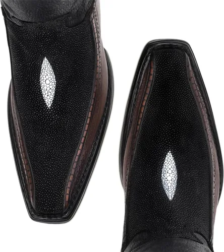 Vista 8 de Cuadra Bota vaquera para hombre en cuero genuino Stingray Negro