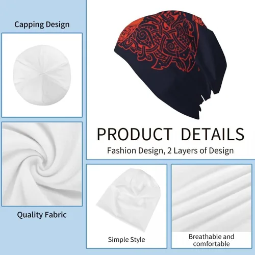 Vista 5 de Gorro de lobo vikingo con diseño de lobo nórdico de fenrir nórdico impreso, cálido, holgado, unisex, para pareja