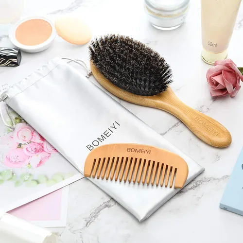 Vista 8 de Juego de cepillos de pelo de cerdas de jabalí 100% (mediano). Cerdas naturales suaves para cabello fino y fino. Restaura el brillo y la textura.