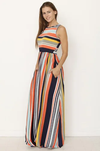 Vista 5 de Eloges - Vestido largo sin mangas con múltiples rayas para mujer S-3X Plus