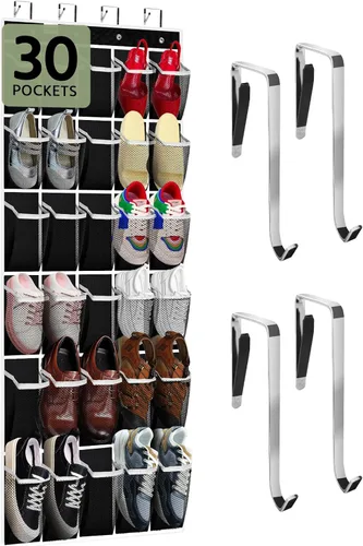 Vista 15 de PAULONE 1 paquete de organizador resistente para puerta, 6 grandes + 12 bolsillos de malla con capacidad de 40.4 kg, almacenamiento colgante que