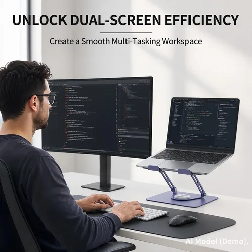 Vista 3 de Livilord ALASHI - Soporte para computadora portátil para escritorio con base giratoria de 360°, soportes ajustables para laptop multiángulo