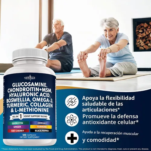 Vista 4 de Condroitina de glucosamina, MSM, curcumina de cúrcuma, colágeno, ácido hialurónico, Omega 3 - Suplemento de salud para hombres y mujeres - 240
