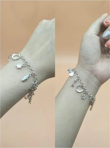 Vista 4 de Dicomeng Pulseras de plata de ley para mujer, pulseras de plata de ley para mujer, pulseras de dije para adolescentes, joyas de plata, Sin gemas.