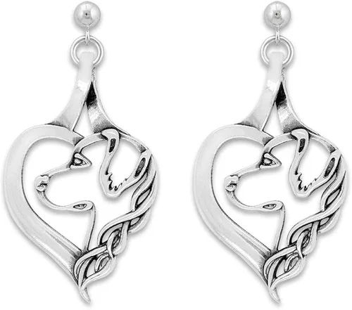 Vista 2 de Pendientes de plata de ley con diseño de corazón dorado para madres Golden Retriever