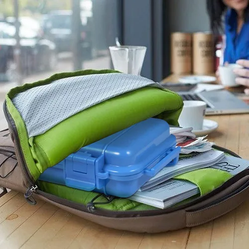 Vista 4 de Contenedor de almacenamiento hermético, impermeable, azul/negro, caja de almacenamiento en seco con 2 hebillas en forma de U para nadar