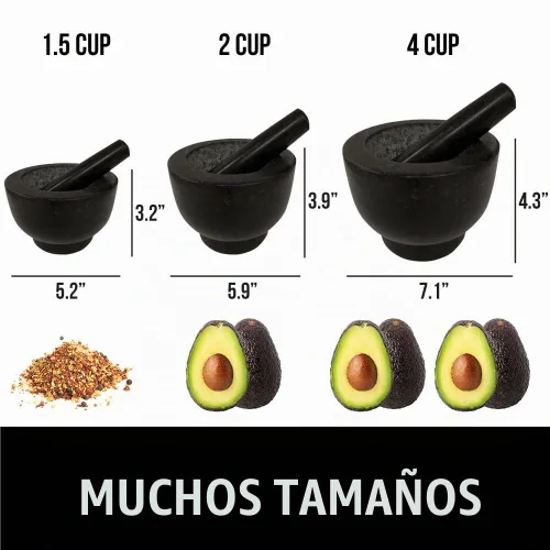 Vista 5 de GORILLA GRIP Juego de mortero y mazo de servicio pesado con base antideslizante, 100% piedra de granito molcajete tazón de guacamole, moler semillas