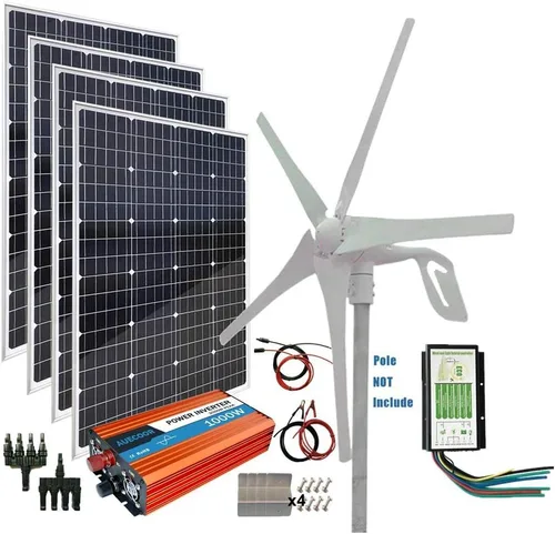 Vista 10 de Kit híbrido de turbina eólica de panel solar de 300 W (340 W): generador de turbina eólica de 100 W + 2 piezas de panel solar mono de 120