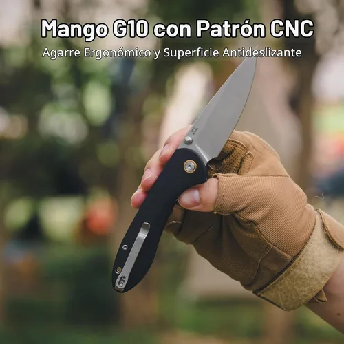 Vista 4 de CJRB Feldespato (pequeño) Cuchillo de bolsillo, hoja de acero D2 de 3 pulgadas, mango G10 Negro