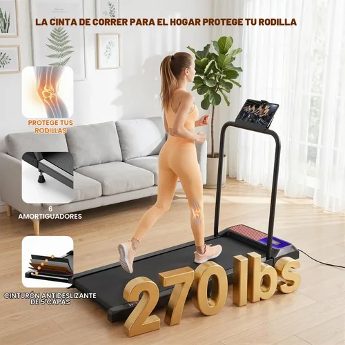 Vista 7 de Under Desk Treadmill with Incline, Portable Walking Pad with Handlebar Rojo