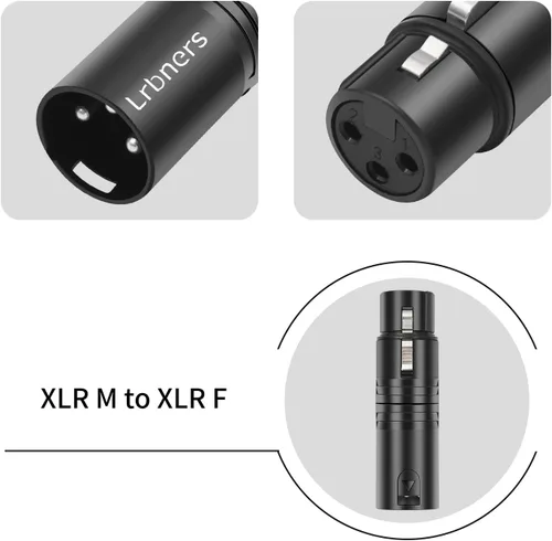 Vista 6 de Adaptador de audio XLR macho a hembra, conector de acoplamiento de bloqueo seguro de carcasa negra, transmisión de señal sin pérdida de 3 pines